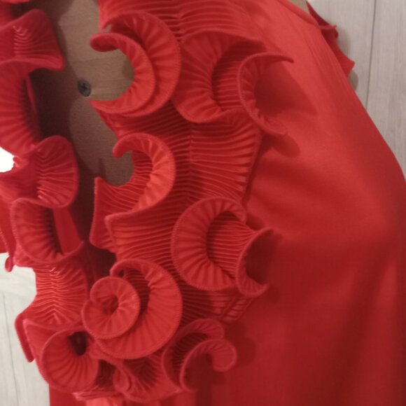 JODIFL-WOMENS RED SILK STATEMENT RUFFLE SLEEVE TOP SIZE NWT-SIZE 1X - Picture 4 of 7